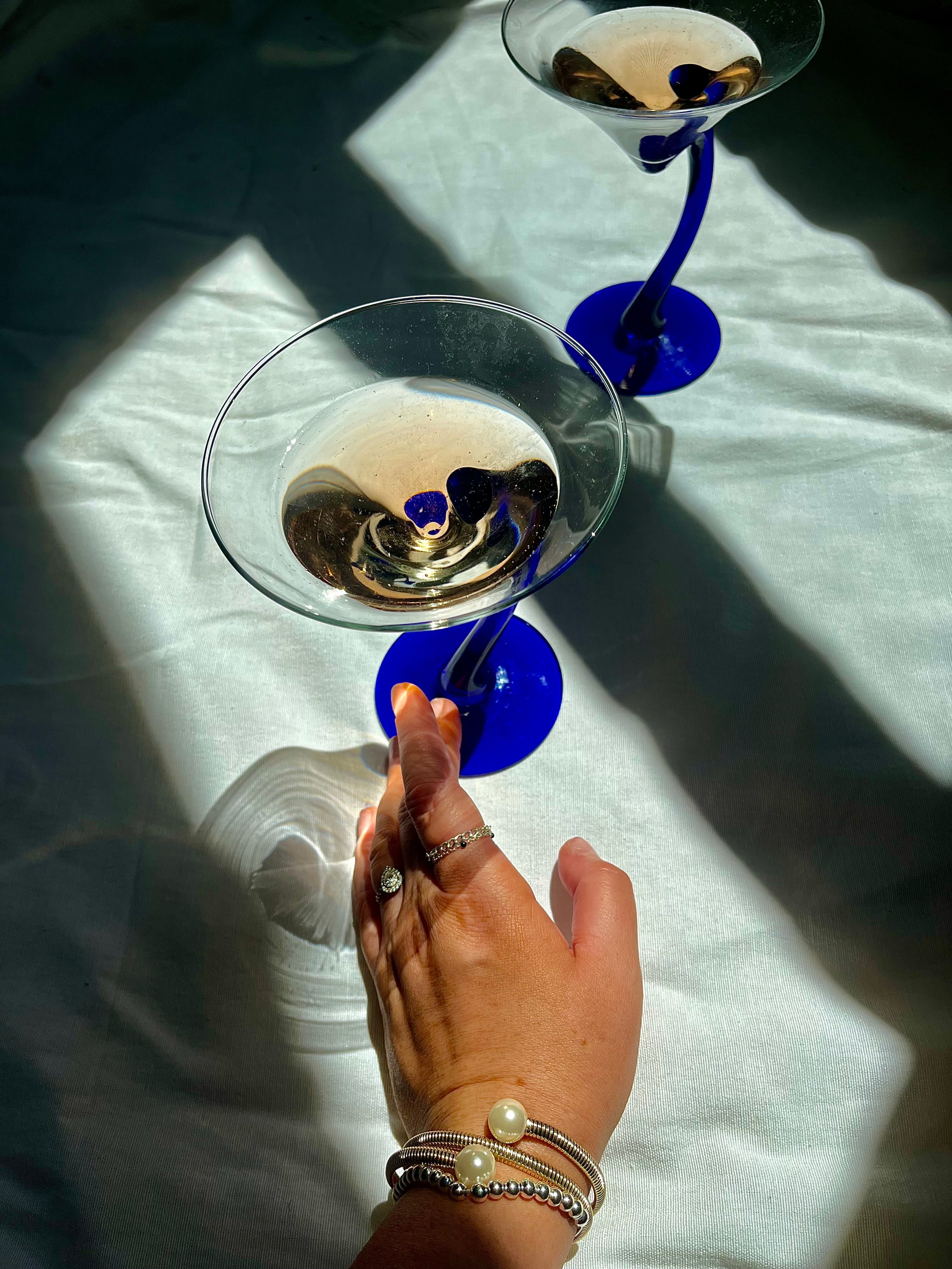 Vintage Cobalt Blue Libbey Martini Glasses - Mid-Century Modern Barware Set