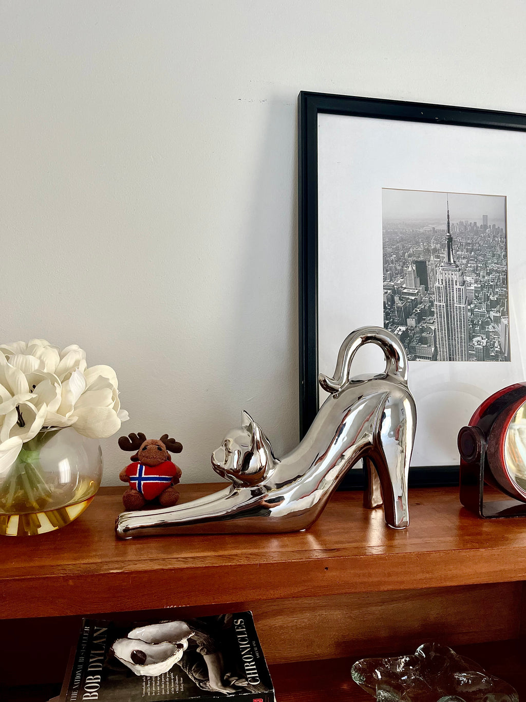 Glam Chrome Cat Figurine for Stylish Shelf or Mantel Decor