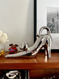 Glam Chrome Cat Figurine for Stylish Shelf or Mantel Decor