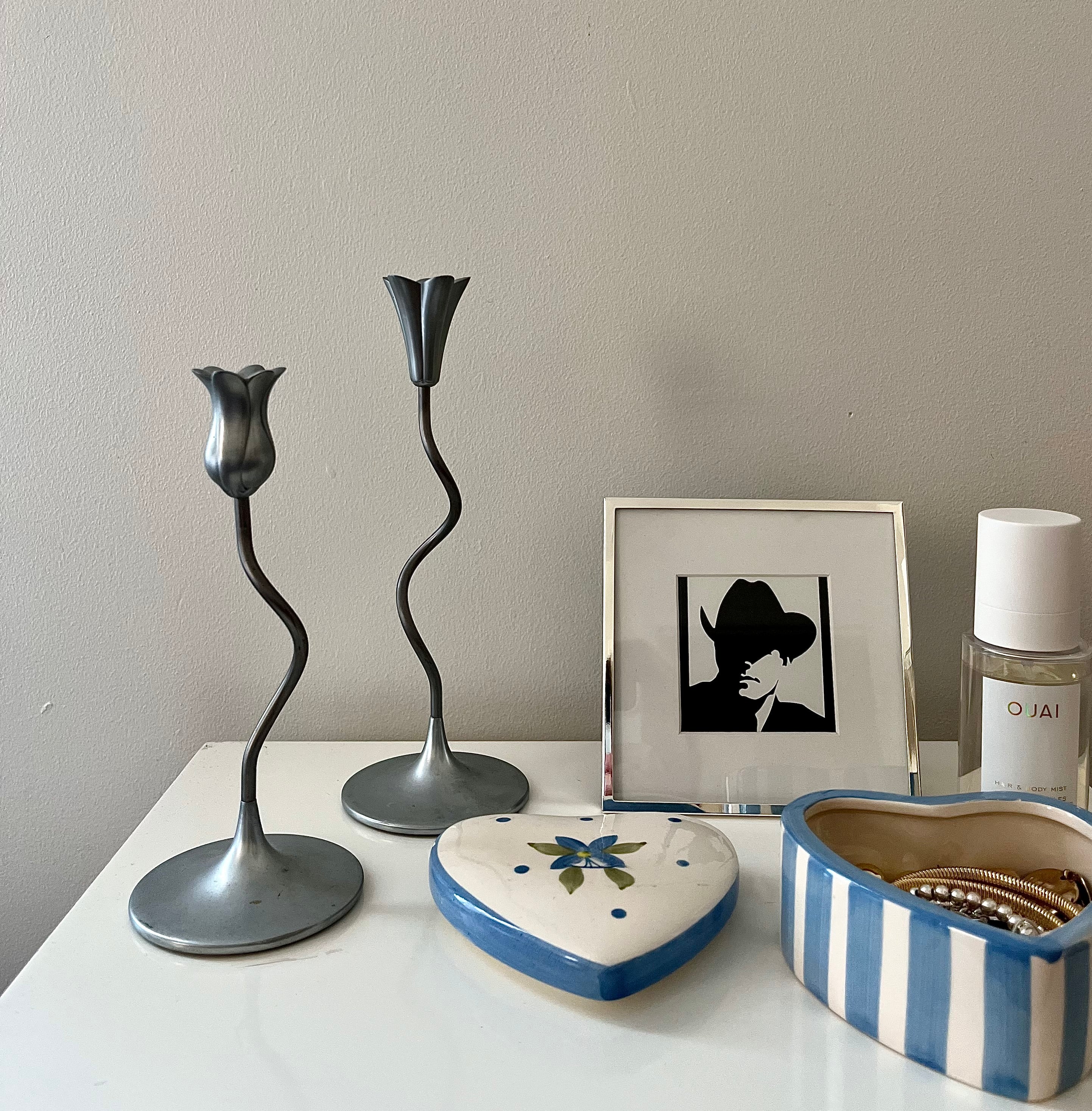 Partylight Dancing Flower Silver Metal Candle Holders - Vintage Inspired Floral Decor