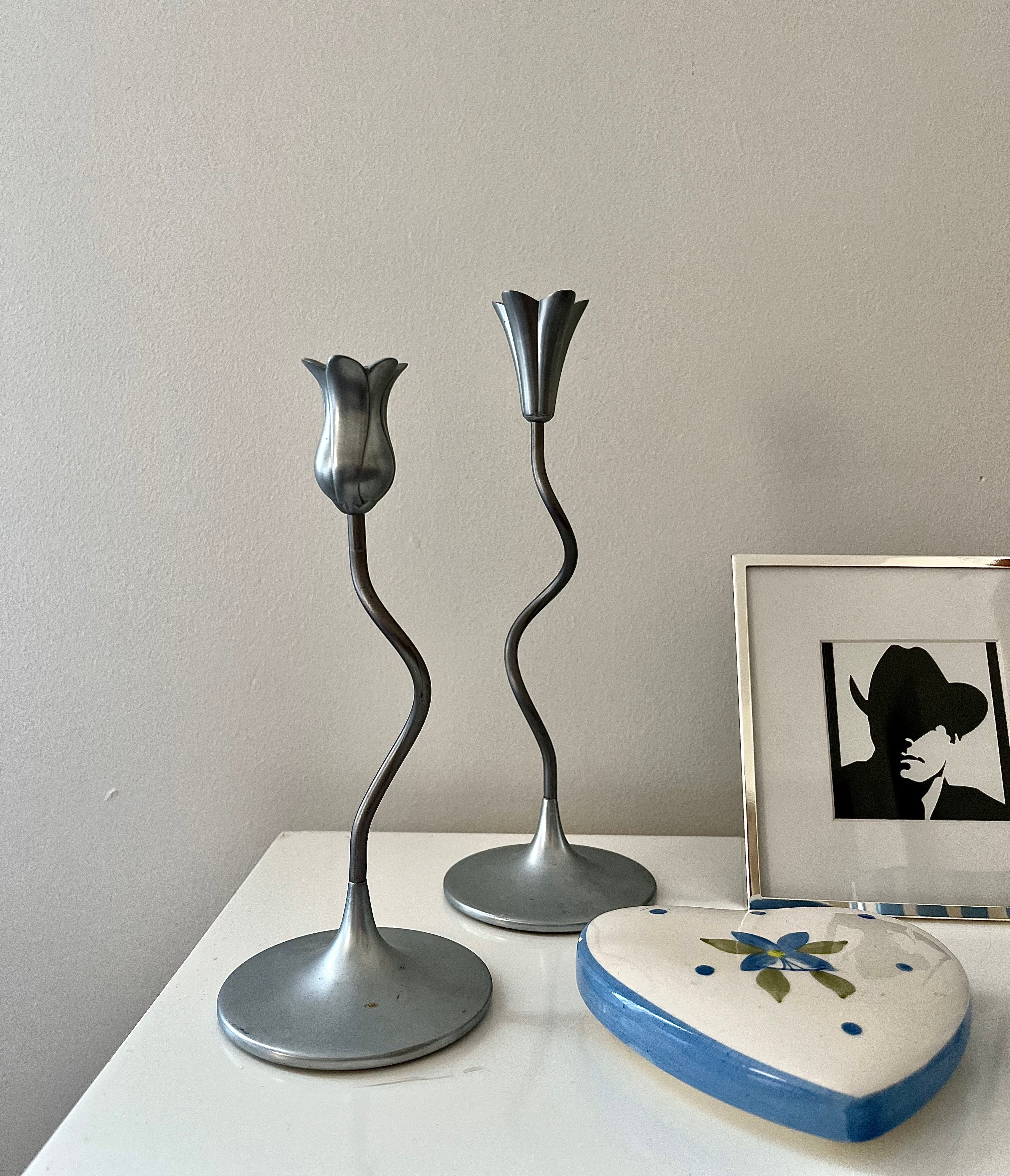 Partylight Dancing Flower Silver Metal Candle Holders - Vintage Inspired Floral Decor