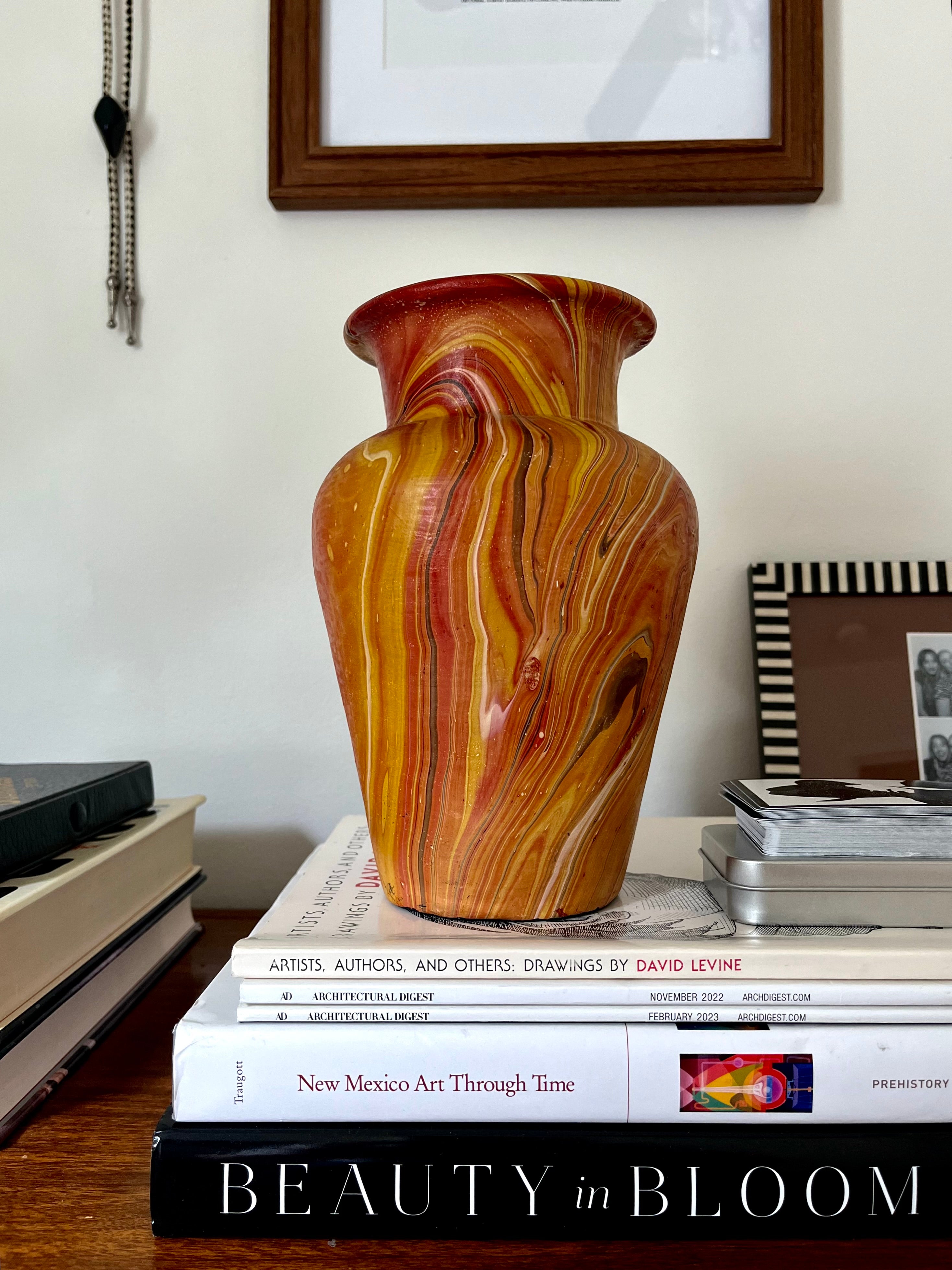Vintage Indonesian Orange Swirl Clay Vase
