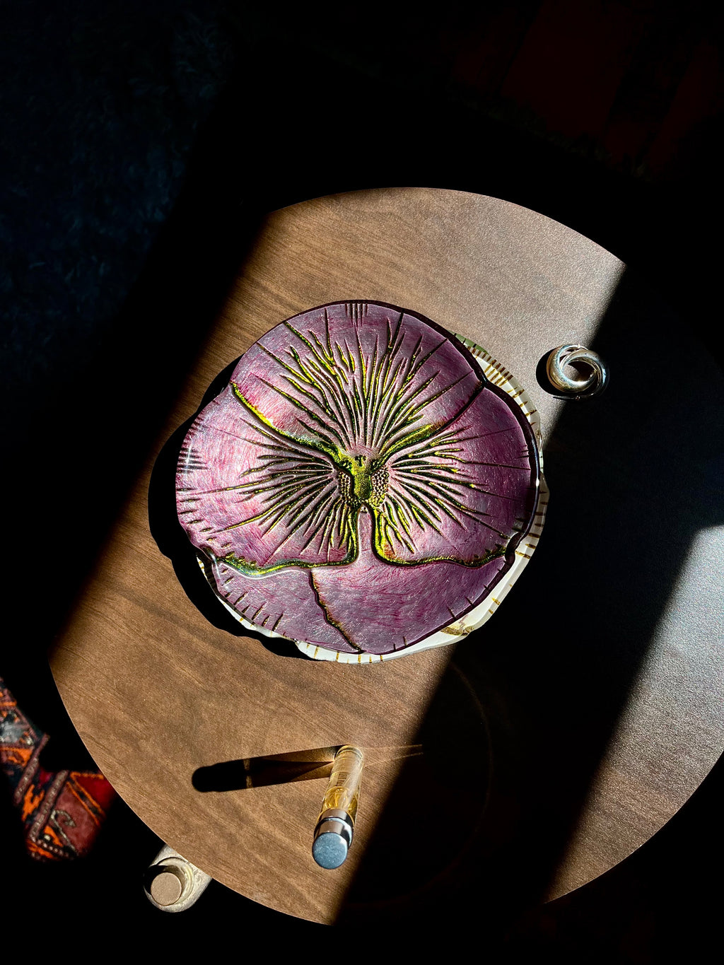 Set of 4 Pansy Glass Dishes Hand Painted by Red Pomegranate Collection Made in Turkey