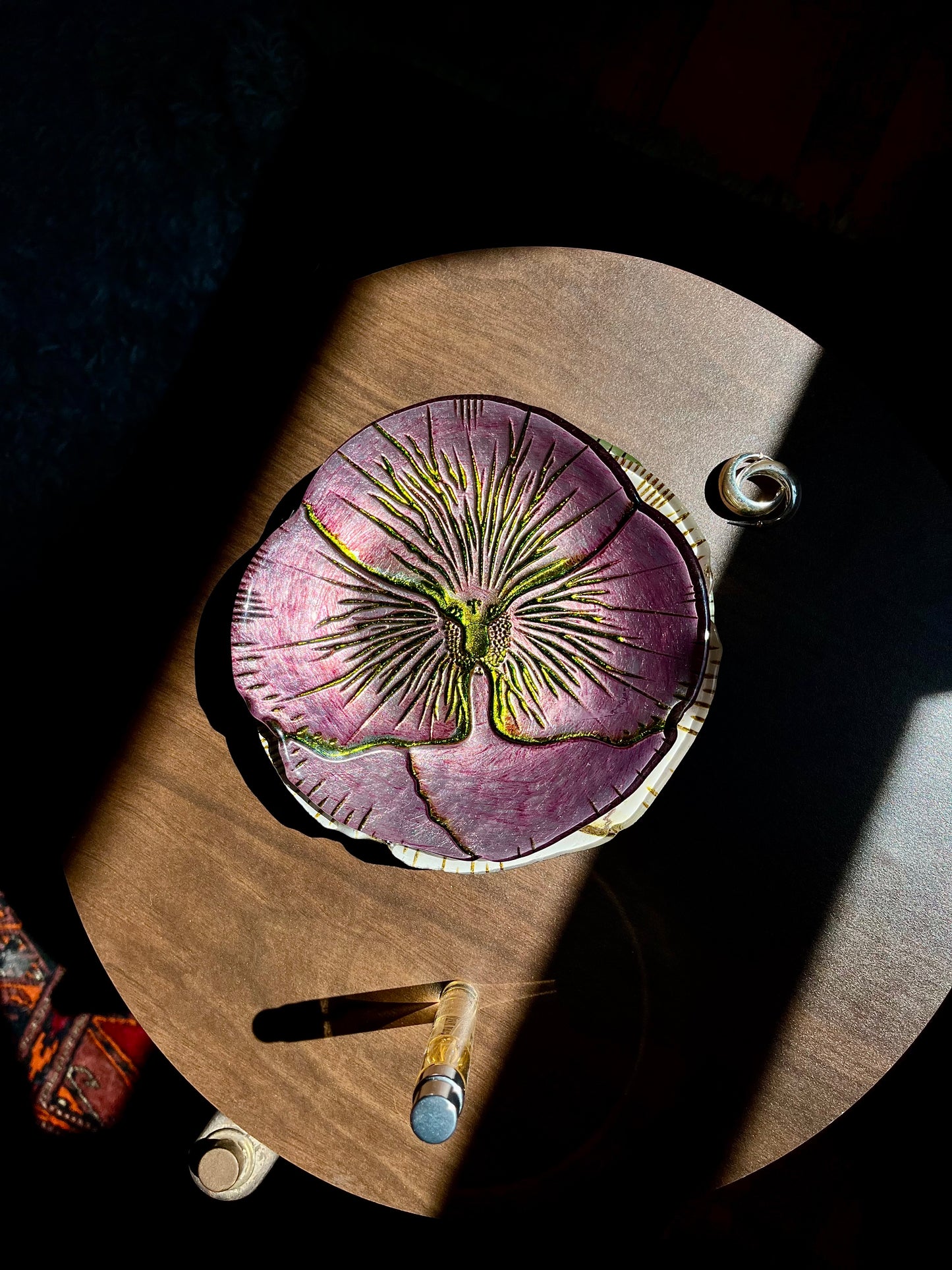 Set of 4 Pansy Glass Dishes Hand Painted by Red Pomegranate Collection Made in Turkey