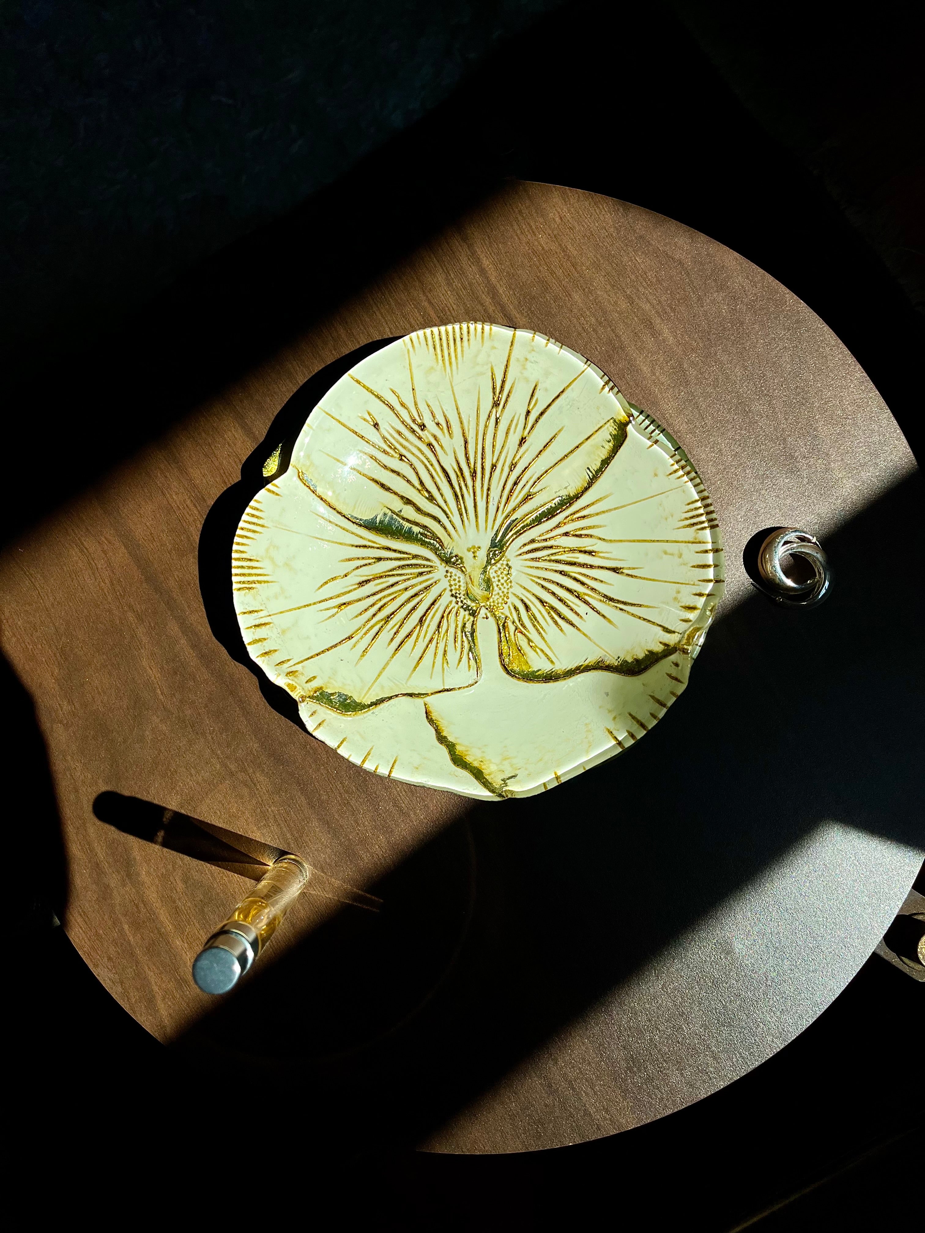 Set of 4 Pansy Glass Dishes Hand Painted by Red Pomegranate Collection Made in Turkey