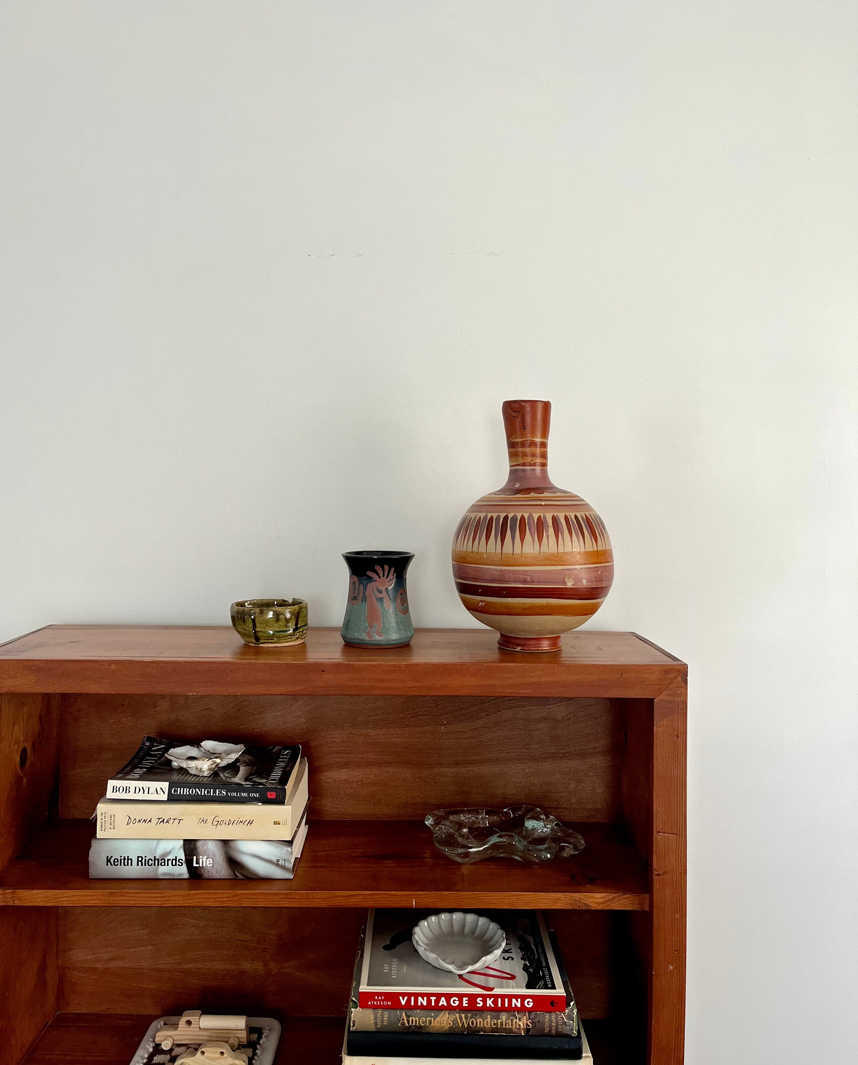 Vintage Mexican Clay Vase with Warm Earth Tones & Geometric Pattern