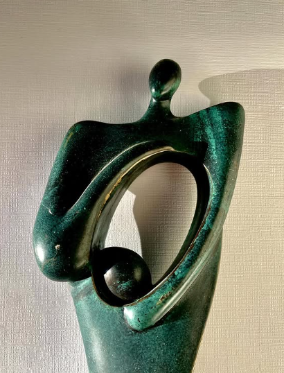 Signed Spanish Modernist Verdigris Bronzed Woman Sculpture