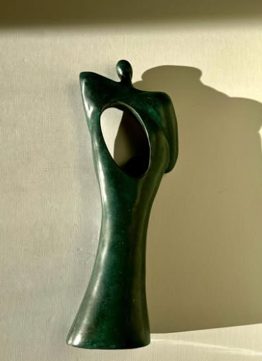 Signed Spanish Modernist Verdigris Bronzed Woman Sculpture