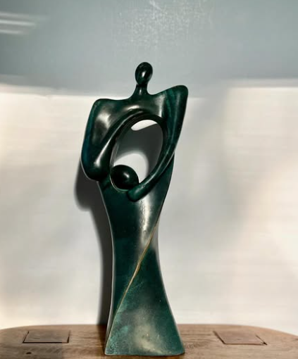 Signed Spanish Modernist Verdigris Bronzed Woman Sculpture